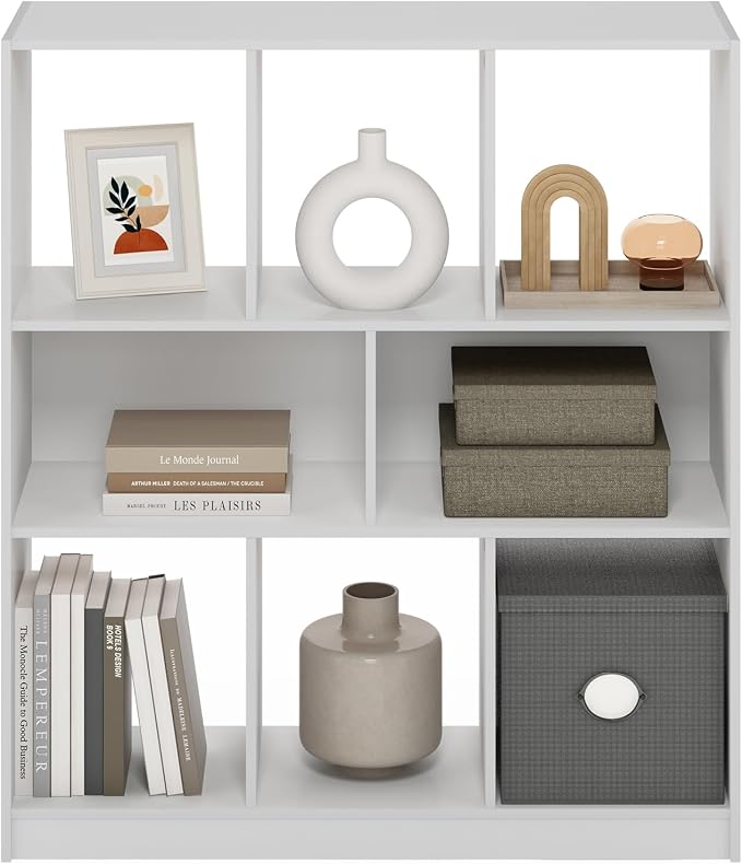 Furinno DALY Book Shelf, 8-Cube Bookshelf, Horizontal Cube Storage Organizer Bookcase, 10.9 x 35.4 x 39.4, for Living Room, Bedroom, Home Office, White