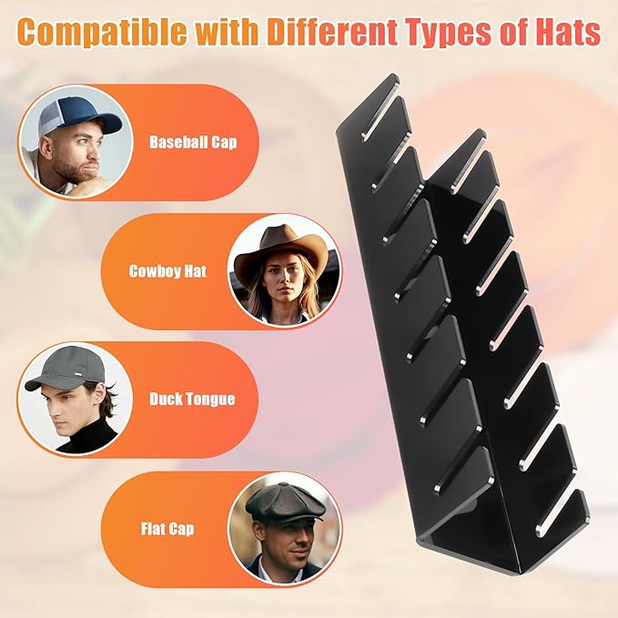 Hat Organizer for Baseball Caps Hat Rack Acrylic Hat Stand 2Pack No Install | Hat Storage for 14 Baseball Caps Closet Organization Hat Holder Display Baseball Cap Organizer for Closet, Bedroom, Dresser