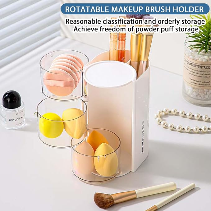 Azurphoric Hair Accessories Organizer with Hair Brush Holder(White,3-Layer) | Rotatable Makeup Brush Holder for Necklaces, Earring, Bracelet, Ring, Makeup Brushes, Hair Clip and Hair Accessories