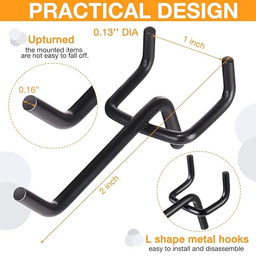 100 Pcs Peg Board Shelving Hooks Stainless Steel Hanging Board Pegs Wall Display Hooks Bulk for 1/8 1/4 Garage Storage Organizer Accessories (2.8 Inch,Black)