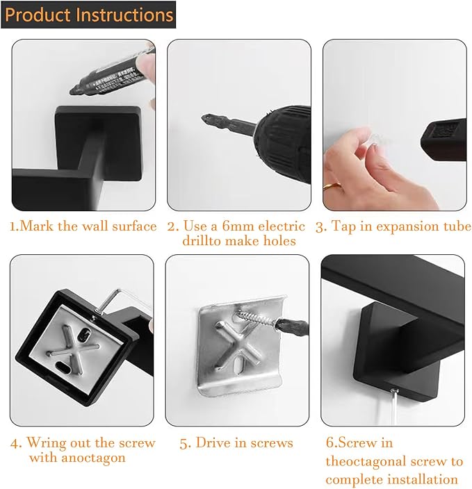 JOPOFI 2 Piece Towel Bar - 23.6 Inch Bathroom Towel Holder - Matte Black | Stainless Steel Towel Racks for Bathroom Wall Mounted, Towel Rod for Bathroom Wall