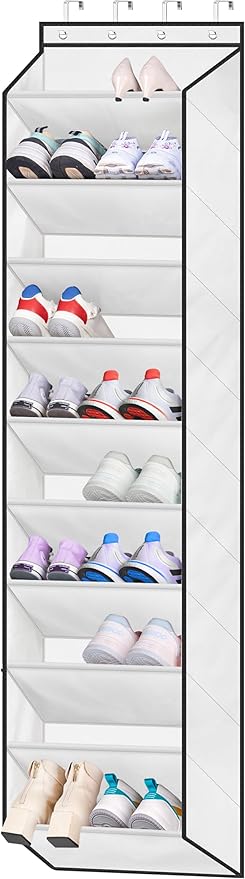 SLEEPING LAMB Over The Door Shoe Organizer for Closet with Large Deep Pockets, Narrow Shoe Rack for Door Hanging Boots Storage, White