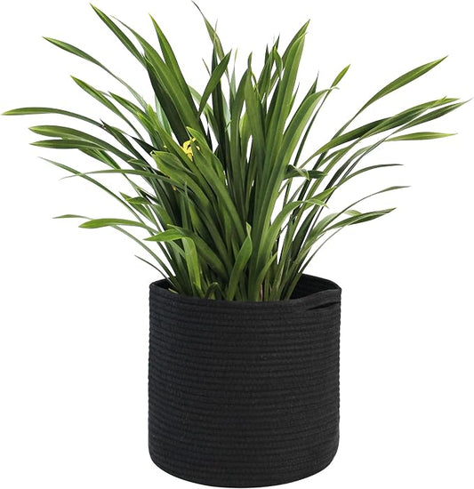 MEGASKET Cotton Rope Plant Basket, Woven Basket Planter for 11 inch Pot, Round Indoor Tree Pot Cover, Storage Bin Organizer, Modern Planter and Home Decor, 12.5”X12.5”, Black