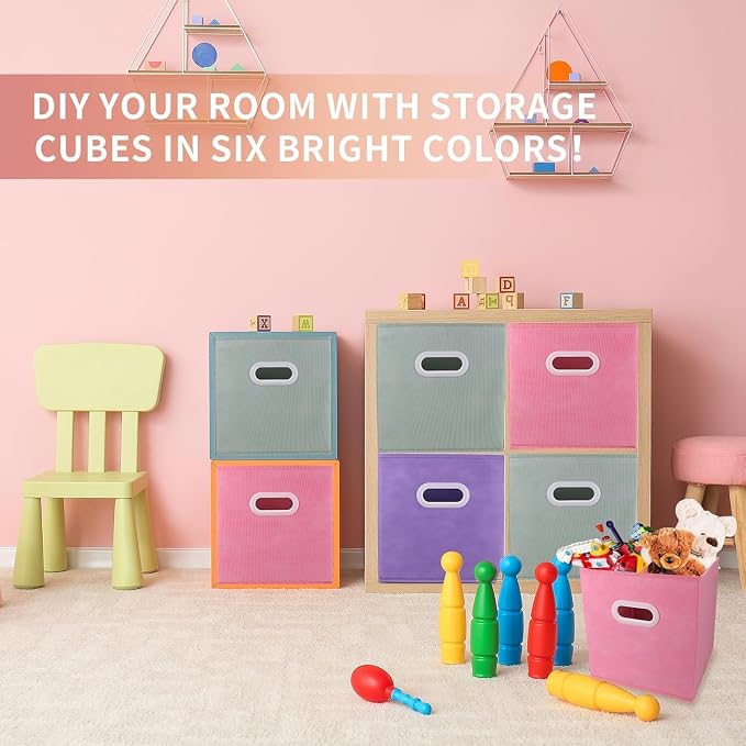 SUREMAX 11 inch Cube Storage Organizer, Closet Organizers and Storage Bins with Handle, Collapsible Storage Bins for Shelves, Baskets Box for Clothes, Home, Toy, Lego, Fabric, Pack of 6