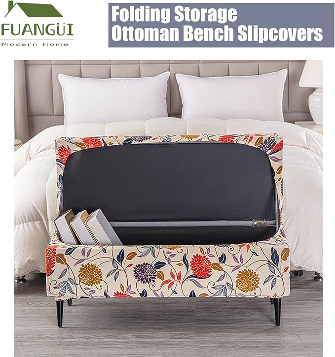FUANGUI Ottoman Cover Slipcovers Rectangular Folding Stretch | Storage Bench Footrest Sofa Stool Covers Footstool Protector with Elastic Bottom, Removable Washable,Medium