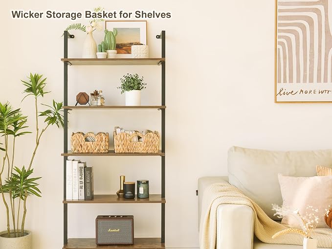 StorageWorks Scalloped Wicker Basket, Woven Baskets for Storage, Rattan Baskets with Handles, Water Hyacinth Basket for Organizing and Decor, 2 Pack