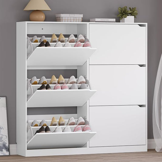 BORNOON Shoe Cabinet with 6 Flip Drawers, Slim Narrow Shoe Storage Cabinet, Freestanding Shoe Organizer for Entryway, Hallway, Foyer