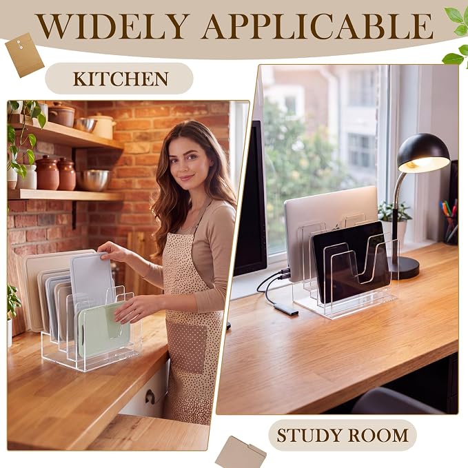 5 Section Clear Acrylic File Organizer, Inclined Desktop File Sorter with 4mm Thick Panels, Vertical Document Holder for Letter Size Papers, Mail, Magazine, Home Office School