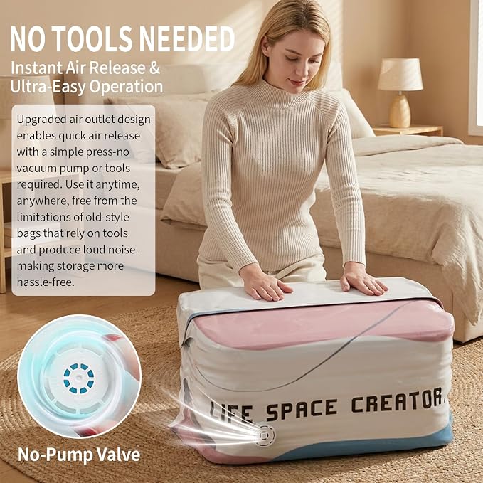 5 PACK No-Pump Vacuum Storage Bags, Large Cube Vacuum Seal Bags, Space Saver Bags for Clothes, Press & seal, No Pump Needed, Comforters, Blankets (19.6 * 27.5-5pack)