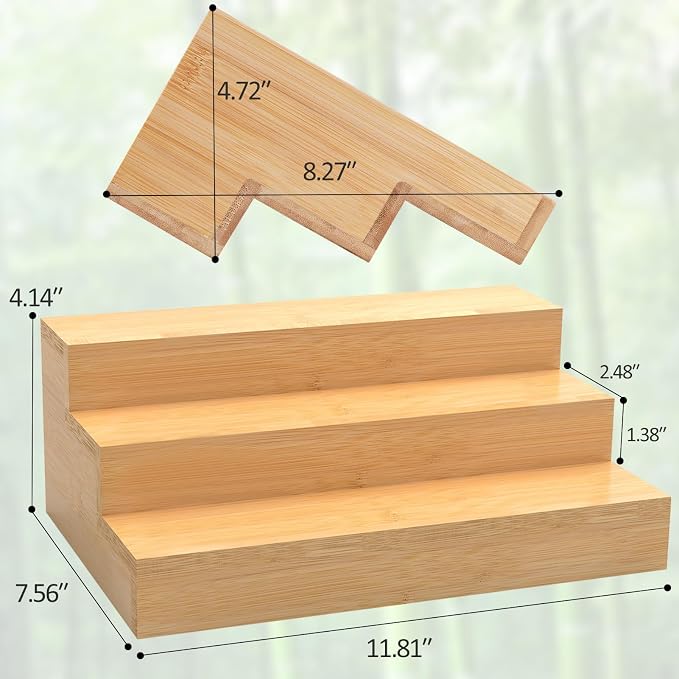 2 Pack Bamboo Spice Rack Organizer for Kitchen Counter, 3 Tier Spice Shelf | 3 Tier Countertop Step Shelf, Seasoning Storage for Kitchen Pantry, Tiered Spice Rack for Jars Bottles (Jars Not Included)