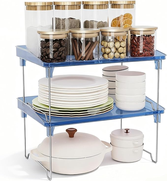 STARLATTA Acrylic Cabinet Organizer Shelf,2 Pcs Stackable Kitchen Counter Shelves,Spice Rack,Countertop Organizers,Clear Plastic Storage Organization for Makeup, Bathroom,Cupboard,Desk,Pantry