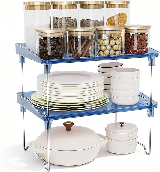 STARLATTA Acrylic Cabinet Organizer Shelf,2 Pcs Stackable Kitchen Counter Shelves,Spice Rack,Countertop Organizers,Clear Plastic Storage Organization for Makeup, Bathroom,Cupboard,Desk,Pantry