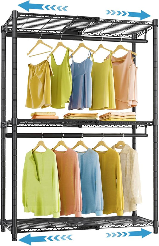 VIPEK X1 Expandable Clothes Rack Heavy Duty Adjustable Closet System Black | Adjustable Shelves and Hanger Rods from 2' to 3'5", Reach-in & Walk-in Closets Metal Garment Rack Portable Closet Organizer