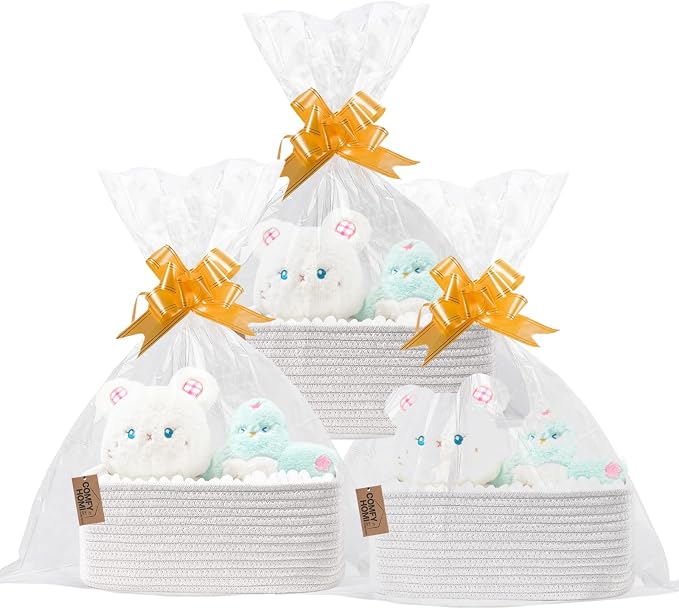 COMFY HOMI 11.5"x7.5"x4.7" Storage Baskets for Organizing | Cotton Rope Woven Basket | Toy Storage Bin Box | Basket for Shelves, Closet Organizer Bin, Decorative Closet Shelf, 3 Pack,