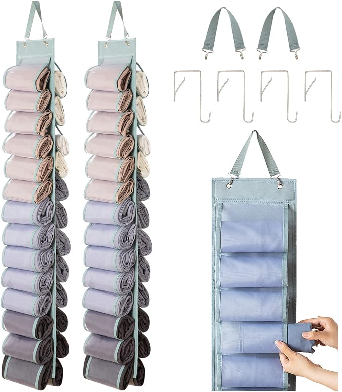DHSFKBE Legging Organizer Storage - 2PCS T Shirt Organizer, Hanging Closet Organizers and Storage with 26 Roll Independent Compartments for Yoga Pants, Towel, Bathing Suit (Grey)