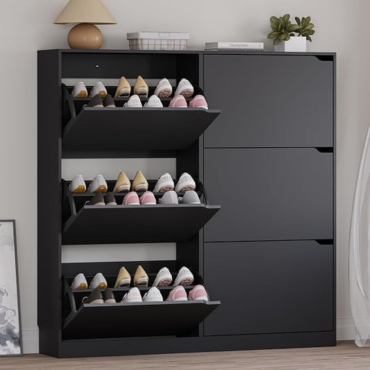 BORNOON Shoe Cabinet with 6 Flip Drawers, Slim Narrow Shoe Storage Cabinet, Freestanding Shoe Organizer for Entryway, Hallway, Foyer