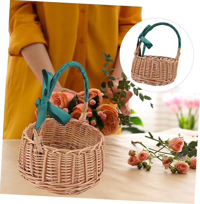 KICHOUSE Natural Rattan Woven Storage Basket Decorative Wicker Organizer for Home Beautiful Color Design for Storing Plants Flowers and Room and Bedroom Decor