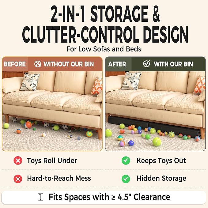 Fokyfok 2 Pack Under Bed Storage with Wheels 4.5 inch Height | Metal Frame,Lid,Rolling Slim Under Bed Drawers for Shoes,Clothes and Toys,Shallow Underbed Storage,Under Couch Storage,Black