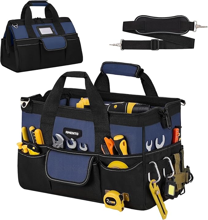 16-Inch Heavy Duty Tool Bag, 22 Pockets Empty Tool Box Organizer Storage, Soft Tote Toolbox Organization Portable Handle Carrying Work Toolbag for Electrician Mechanic, Dad Men Gifts, Blue