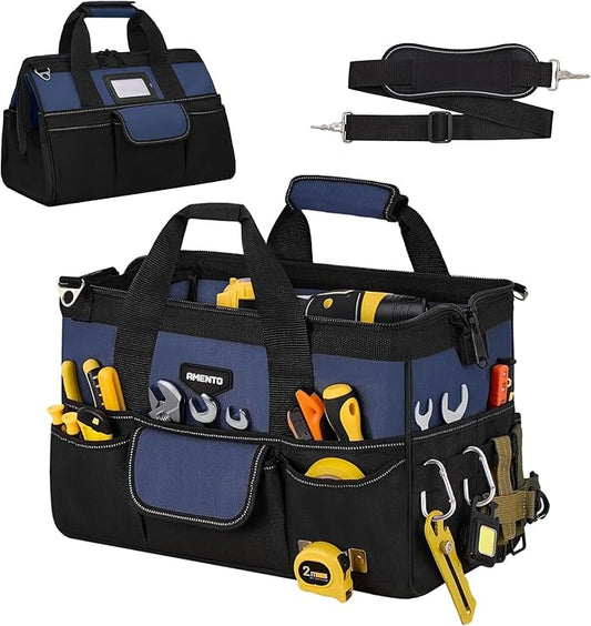 16-Inch Heavy Duty Tool Bag, 22 Pockets Empty Tool Box Organizer Storage, Soft Tote Toolbox Organization Portable Handle Carrying Work Toolbag for Electrician Mechanic, Dad Men Gifts, Blue