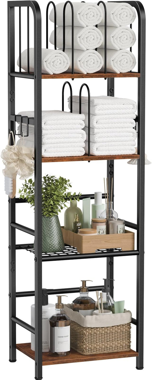 Snughome Towel Rack Free Standing 4-Tier M-Shaped Detachable Dividers, Metal Towel Storage Shelf for Bathroom, Pool Towel Rack Holder, Space-Saving Storage Organizer, Modern Bath Towel Storage Holder