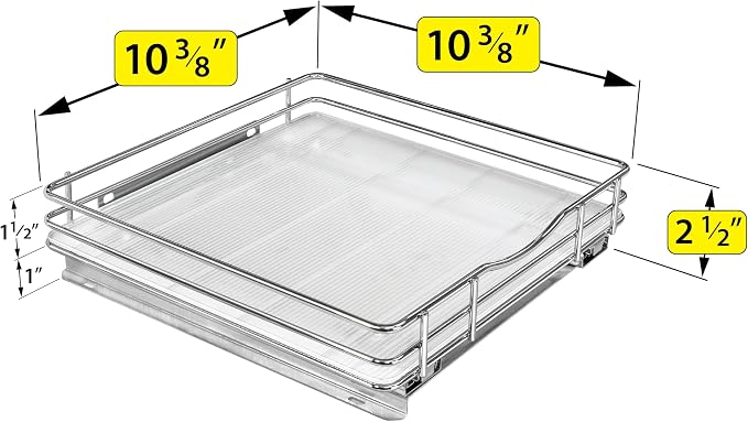 LYNK PROFESSIONAL® Pull Out Spice Organization for Cabinets - 10-3/8 inch Wide – Spice Rack for Inside Cabinets, Slide Out Spice Rack Organizer for cabinet – Pull Out Spice Rack, Sliding 1 Tier Chrome
