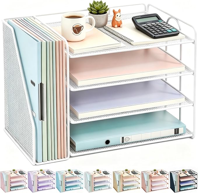 gianotter 4-Tier Paper Organizer With Magazine Holder, Desk Organizers and Accessories, Desk Accessories & Workspace Organizers, File Organizer for Office Supplies Storag (White, 4-Tier)