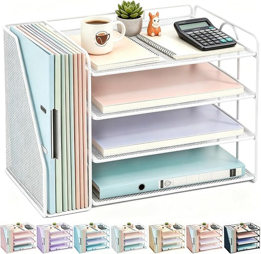 gianotter 4-Tier Paper Organizer With Magazine Holder, Desk Organizers and Accessories, Desk Accessories & Workspace Organizers, File Organizer for Office Supplies Storag (White, 4-Tier)