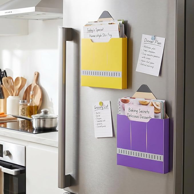 Gilprop 8 Pack Magnetic File Folder Holder for Whiteboard Classroom Storage | 10"x13"x1.2" Hanging Magnetic Wall File Organizer, Refrigerator Magazine Holder, for Mail Letters Paper Desk Office