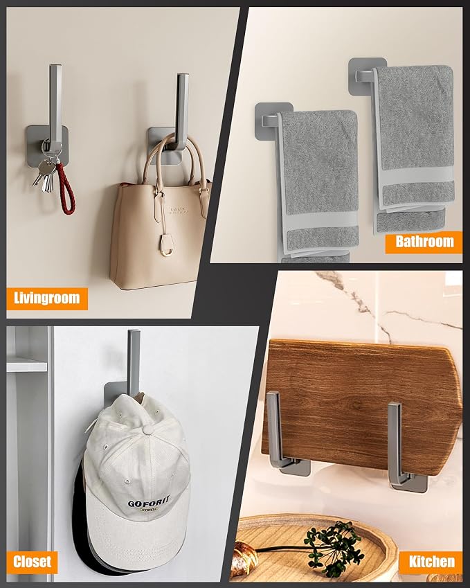 Hat Rack for Hat Storage, Multi-Purpose Hat Organizer (4-Pack), Strong Adhesive Hat Hooks for Wall, Hat Organizer for Baseball Caps, Two Mounting Options Hat Hook, Gray