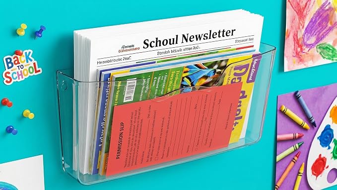Simple Houseware Clear Wall Mount Single Pocket Hanging File Holder, 3-Pack | Wall File Holder Organizer for Paper and Documents