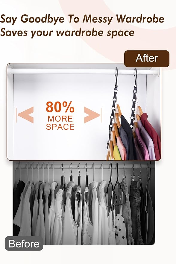 HOUSE DAY Closet Organizers and Storage 12 Pack, College Dorm Essentials | Multifunctional Organizer Magic Space Saving Hangers with 5 Holes, Back to School Storage Organization for Closet -Black