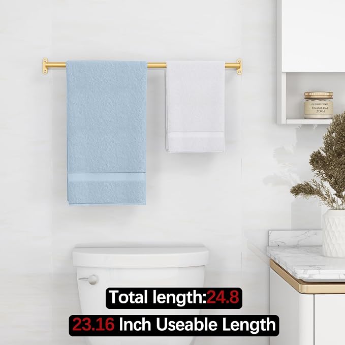 MKO Towel Bar for Bathroom Wall, 24 Inch Single Towel Rod Rack, Gold | Stainless Steel, Towel Racks for Bathroom, Wall Mounted, Hand Towel Holder