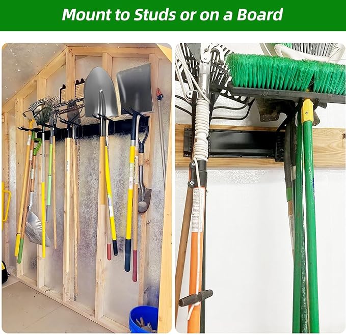 PIYILO 48 in Garage Tool Organizer Wall Mount, Adjustable Tool Storage Rack | Heavy-duty 360 LBS, Double-Layer Hooks, Wear & Tear Resistant, Soft Anti-Scratch Hook Sleeves, For Yard Tools, Shovels, Shed