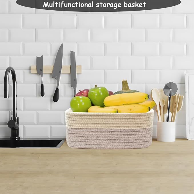 COMFY HOMI 11.5"x7.5"x4.7" Storage Baskets for Organizing | Cotton Rope Woven Basket | Toy Storage Bin Box | Basket for Shelves, Closet Organizer Bin, Decorative Closet Shelf, 3 Pack,