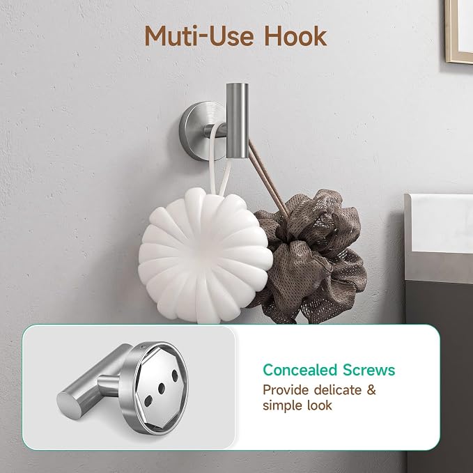 USHOWER 4PCS Brushed Nickel Bathroom Accessories Set, 18-Inch Towel Bar Set | Durable SUS304 Stainless Steel Bathroom Hardware Set, Towel Racks for Bathroom Wall Mounted, Modern Home Decor