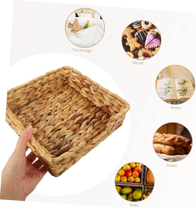 MAGICLULU Storage Basket Square Woven Craft Organizer for Desk Home Decorative Sundries Holder for Snacks and Small Items Natural Straw Design