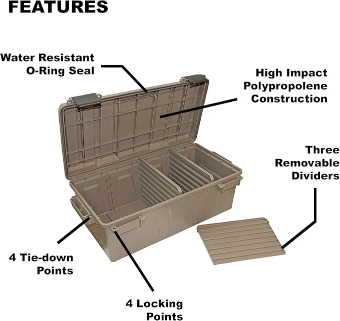 MTM ACDC30 Divided Ammo Crate Utility Box, Outdoor Gear & Tool Storage, Water- Resistant, Stackable, Snap Latch, 21"x11.2"x7.5", USA Made, Dark Earth