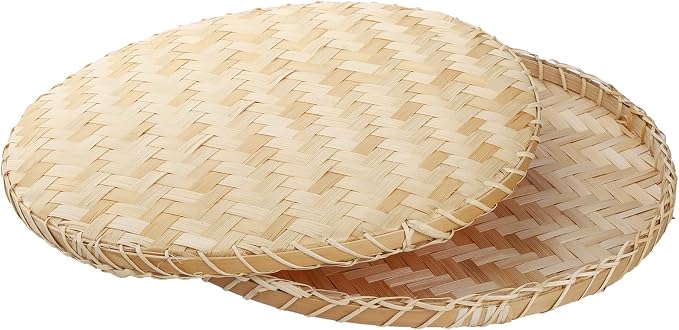 3 Pieces Handmade Bamboo Woven Basket Tray, 13 Inch Round Flat Wicker Baskets, Shallow Food Storage Serving Trays Decorative Wall Hanging Baskets for Breakfast, Fruit, Snacks (Beige)
