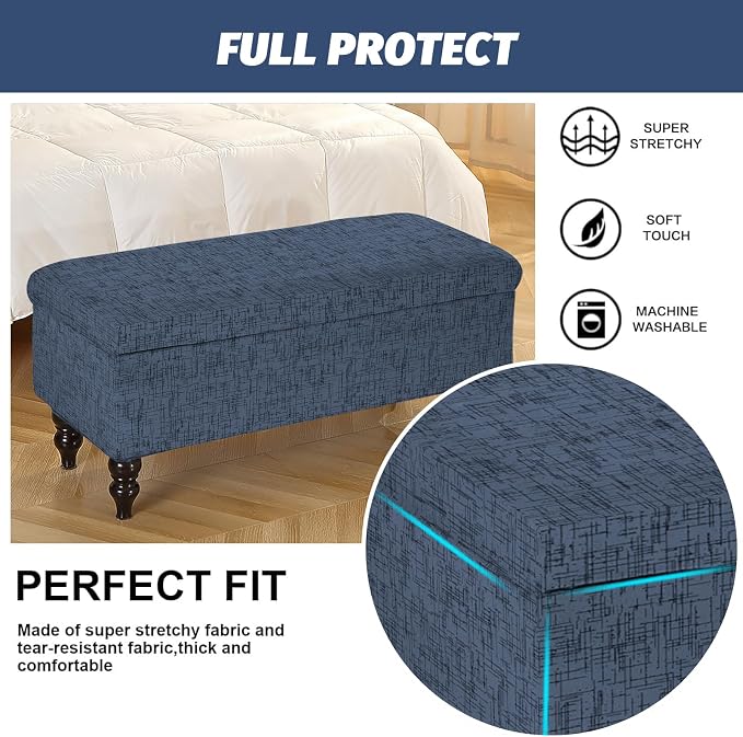 FUANGUI Ottoman Cover Slipcovers Rectangular Folding Stretch | Storage Bench Footrest Sofa Stool Covers Footstool Protector with Elastic Bottom, Removable Washable,Medium