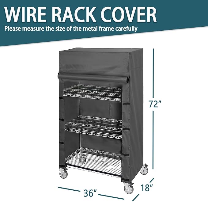 Storage Shelving Cover, Fits 36" W x 18" D x 72" H Shelving Unit | Waterproof Shelf Dust Cover, Front Nylon Buckles for Easy Access, For Rack in Garment, Basement, Pantry (No Shelves)