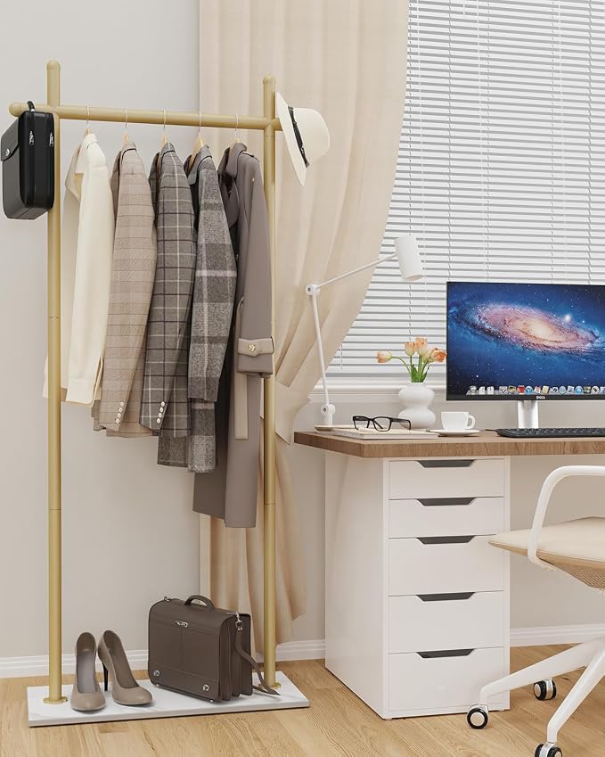 Coat Racks Freestanding with Natural Rock Base,68.9in,Gold,Large | Garment Racks with Anti Slip Knots for Outerwear,Clothes Stands with Strong Load-Bearing,Metal Clothing Trees for Hats