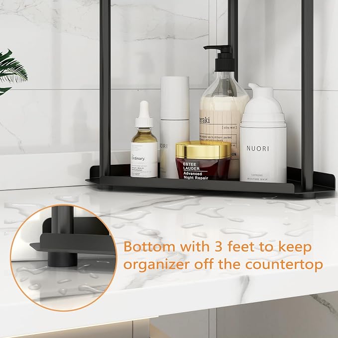 Jesginboo 2 Tier Bathroom Counter Organizer, Vanity Organizer Corner Shelf | Skincare, Makeup Countertop Organizers, Kitchen, Bathroom Counter Storage, Black