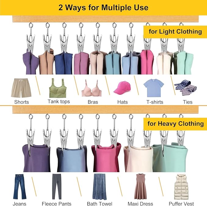 Legging Organizer for Closet, Pants Hangers with Clips Holds 20 Leggings, Jeans, Hats, Shorts, Socks, 360° Rotating Space Saving Hanging Clothes Organizer for Closet Organizers and Storage 4Pcs Wood