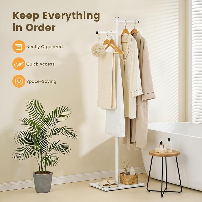 Metal Freestanding Coat Rack, 68.9"H Z-Shaped Coat Tree with Natural Rock Base, Modern Clothes Hanger Stand for Coats, Hats, Bags & Scarves, Ideal for Entryway, Bedroom, Office & Living Room
