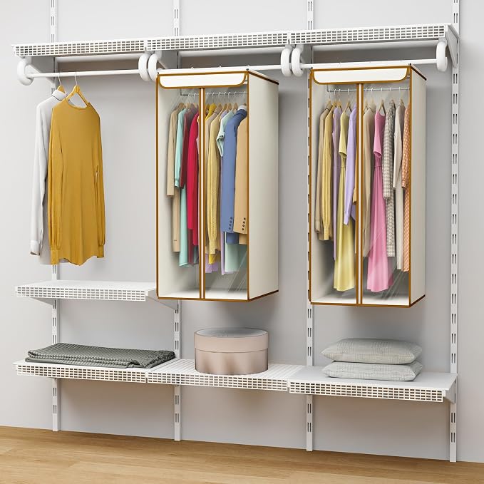 Univivi Garment Bags for Hanging Clothes, Cloth Bag 40 In, 1 PCS, Beige | Large Capacity, Easy Assembly, Clear Window, Dustproof, Durable Zipper, Hanging Garment Storage Bag for Suit, Coat, Dress