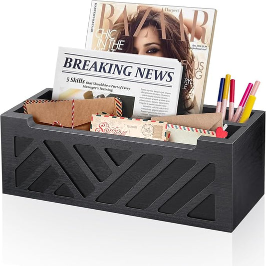 MINCORD Mail Organizer Countertop | Farmhouse Mail Holder with 2 Slots | Wood Mail Sorter Basket for Wall Table Desk | Envelope Bill Holder for Home Office Decor