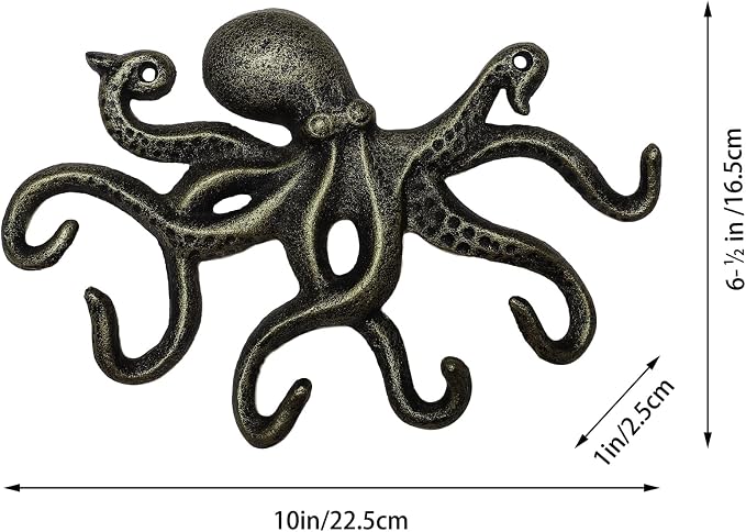 Key Holder for Wall, Octopus Wall Hooks Decorative for Hanging, Cast Iron Coat Hooks/Towel Hooks with 6 arms - Bronze