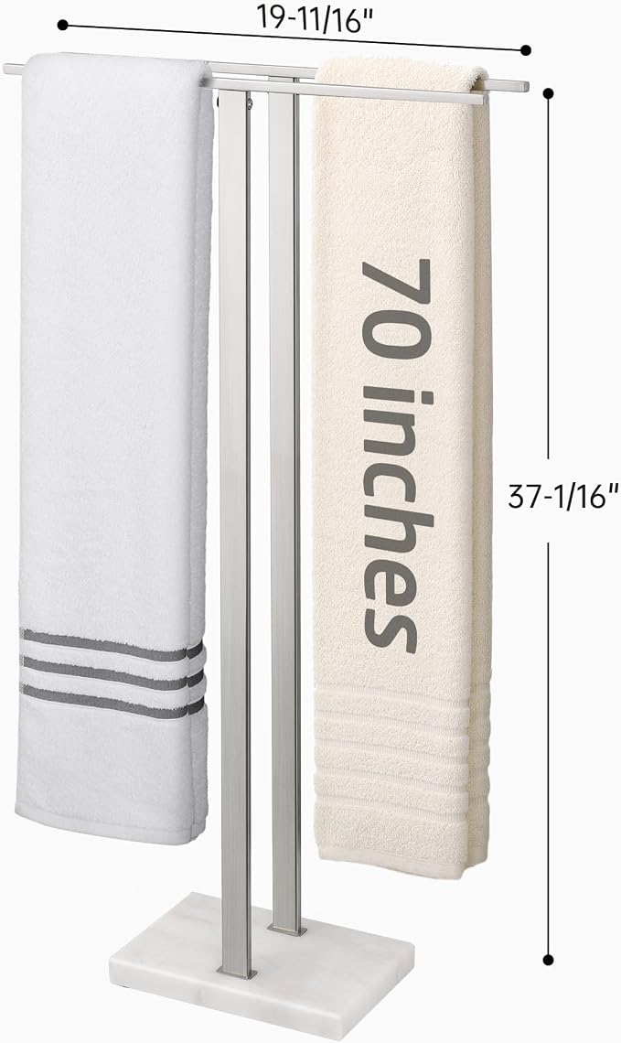 KES 37" H Standing Towel Rack, Heavy Marble Base, Brushed Finish | Taller Version, Equal Height, Fits Large Bath Towels, Free Standing Towel Holder, SUS304 Stainless Steel