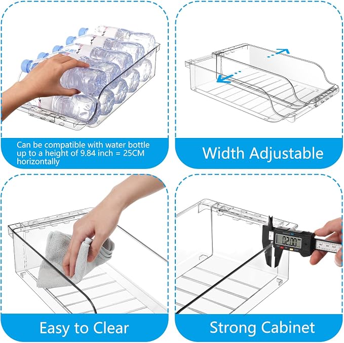 4 Packs Refrigerator Organizers and Storage Width Adjustable Can Organizer for Refrigerator Expandable Soda Can Dispenser for Beer Soda Pop Can Soda Organizer for Fridge Kitchen Pantry Clear